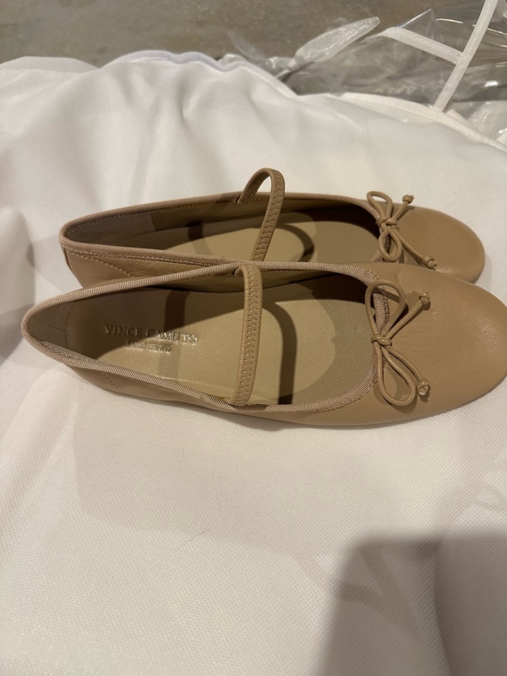 Vince Camuto Beige/Tan Mary Jane Ballet Flats with Bow